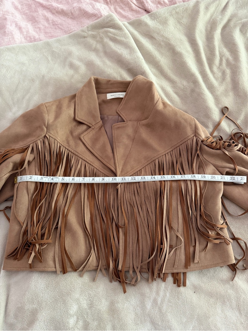Fringe Faux Suede Cropped Jacket - Beige - Picture 6 of 10